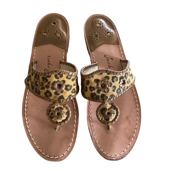 Jack Rogers Shoes Jack Rogers Whipstitch Leopard Flat Sandals Size